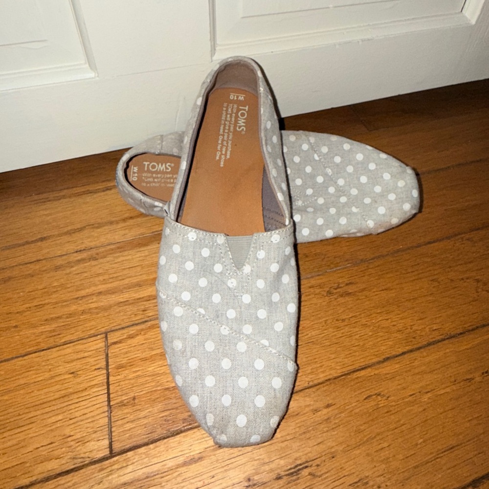 TOMS Gray and White Polka Dot Flats